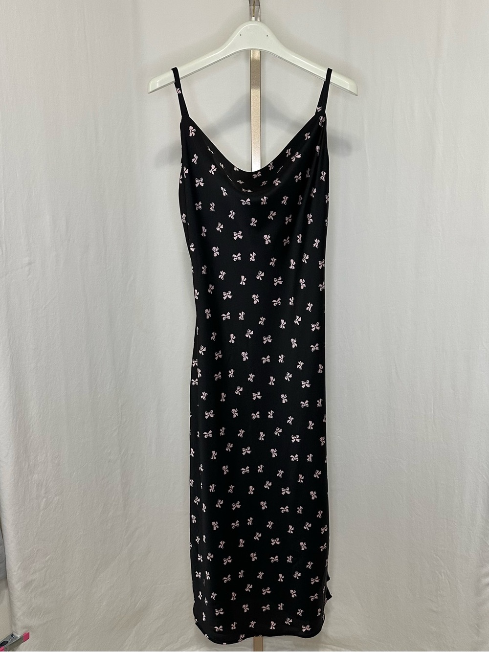 Inspired Hearts Black Slip Dress with Pink bows